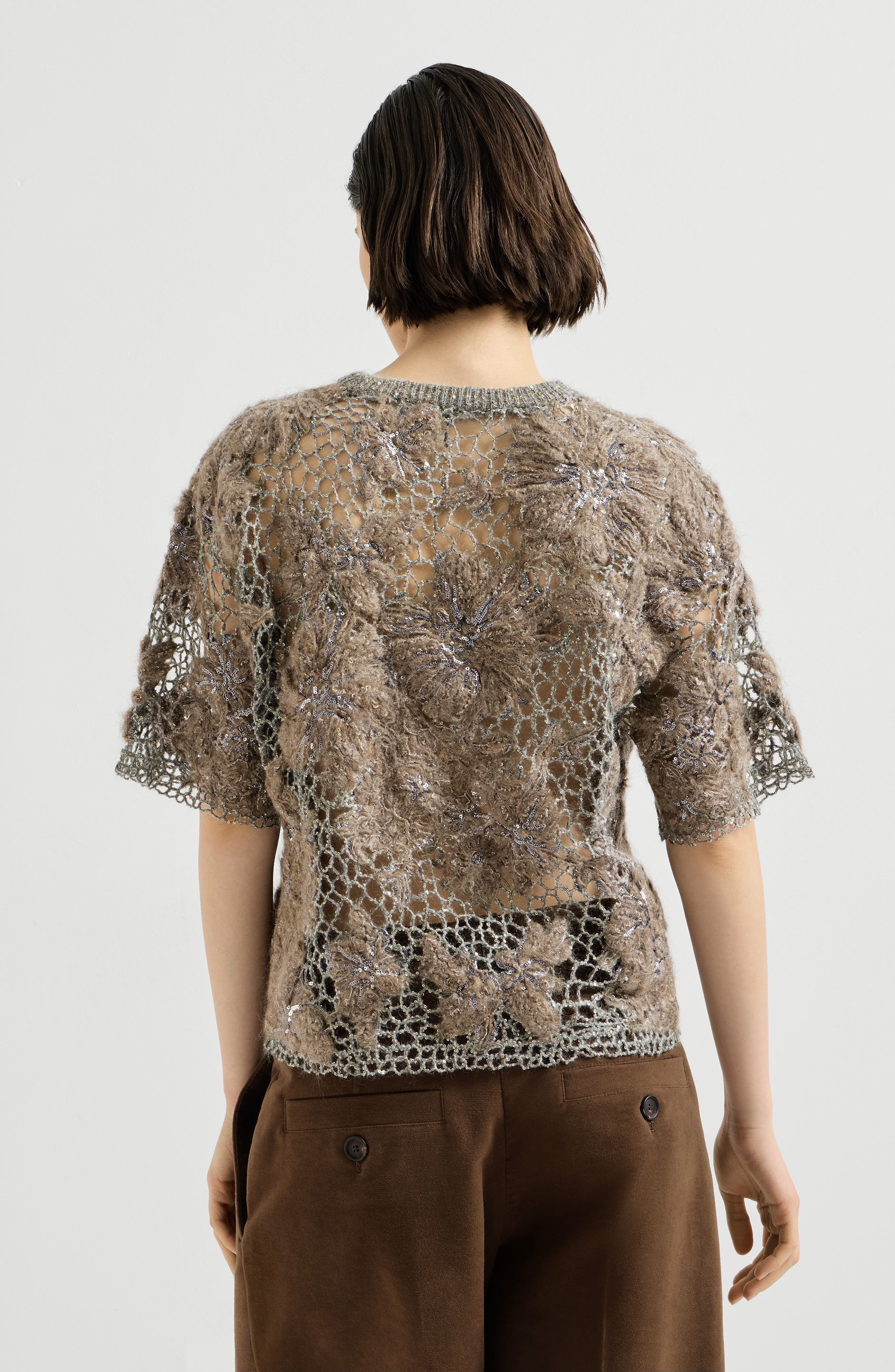 Brunello Cucinelli Whispering bloom embroidery knit t-shirt in