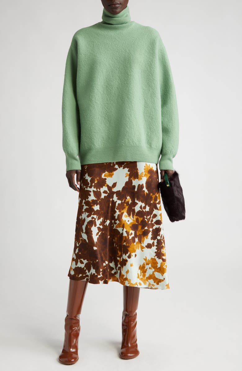 Dries Van Noten Sati Shadow Leaf Print Midi Skirt, Alternate, color, 
