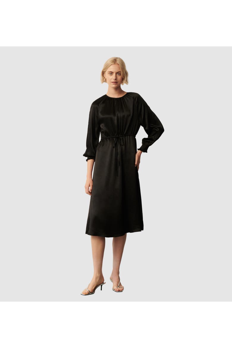 Florian 3/4 Sleeve Round Neck Midi Dress, Main, color, Black