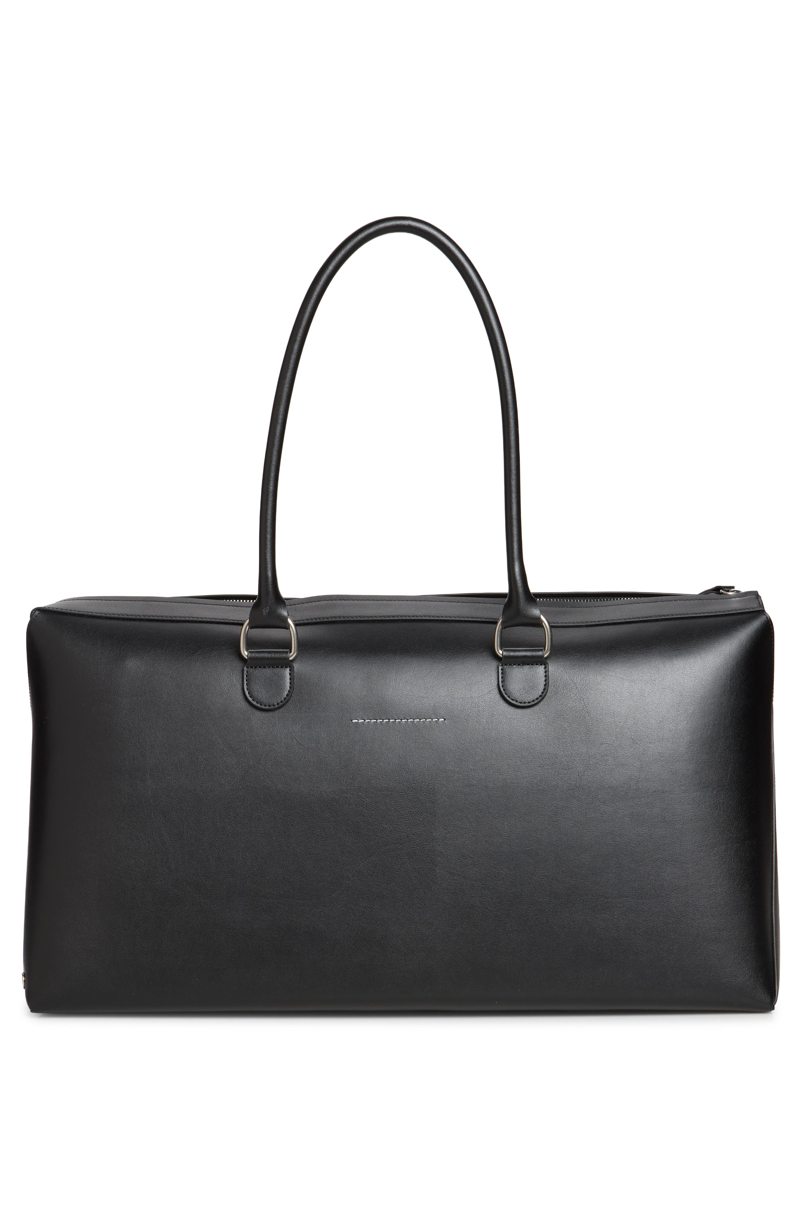 Travelling Leather Duffle Bag, Alternate, color, BLACK