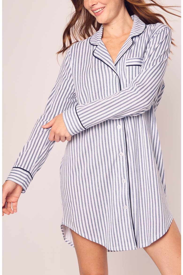 Pink Stripe Cotton Nightshirt, Main, color, NAVY
