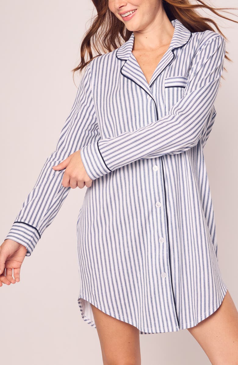 Petite Plume Pink Stripe Cotton Nightshirt, Main, color, Navy