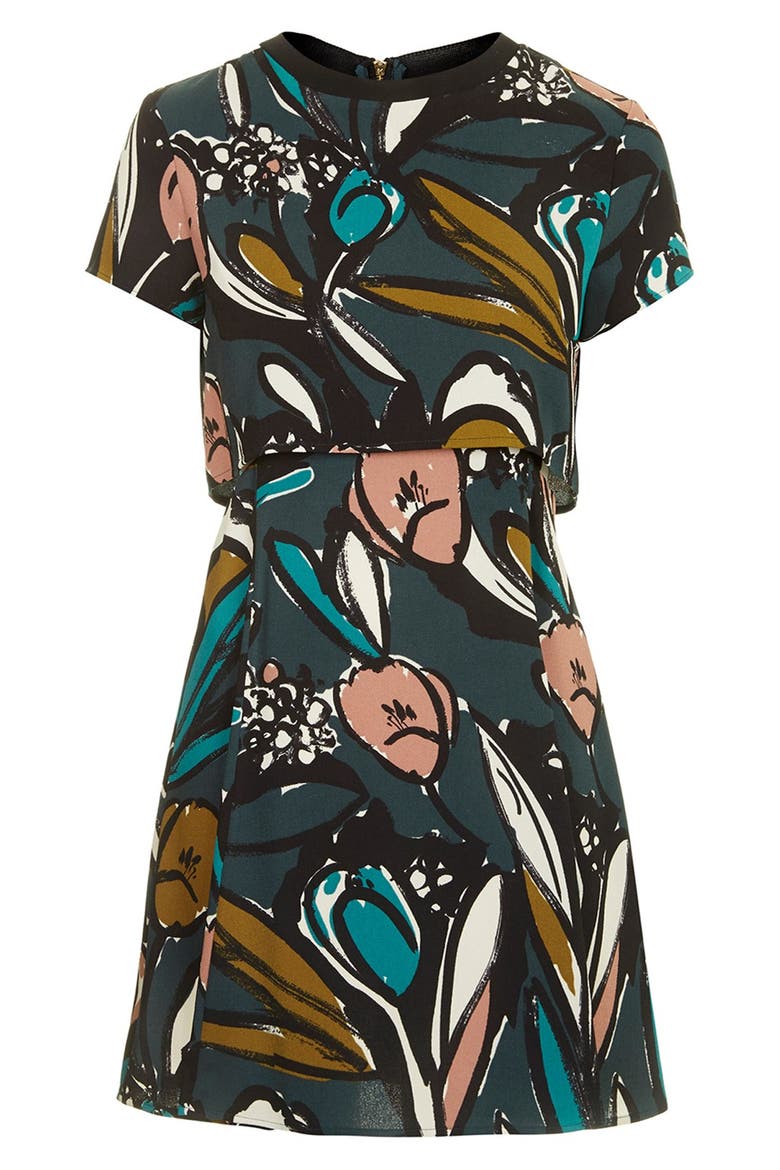 Floral Overlay Dress, Alternate, color, GREEN