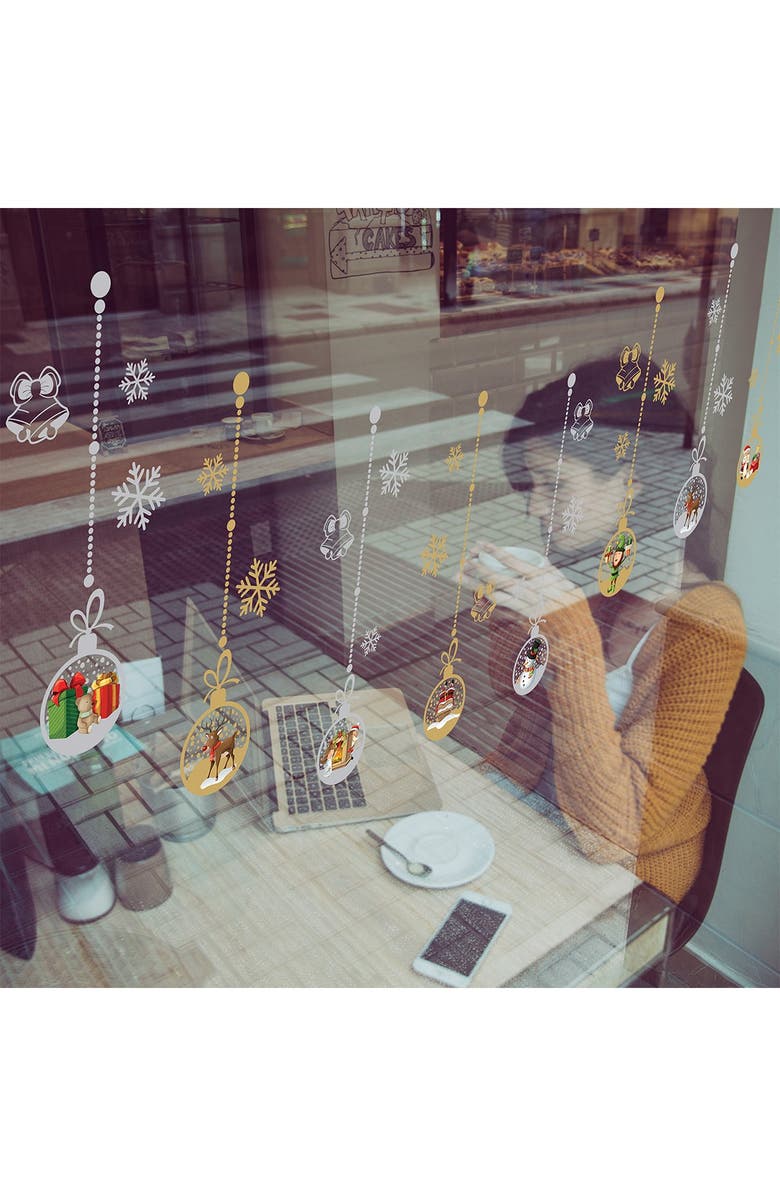 WALPLUS Matte Gold and Silver Christmas Ornaments Wall Stickers Set, Main, color, 