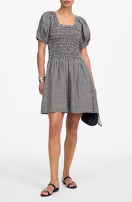 Madewell Gingham Smocked Linen Blend Mini Sundress