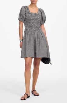 Madewell Gingham Smocked Linen Blend Mini Sundress