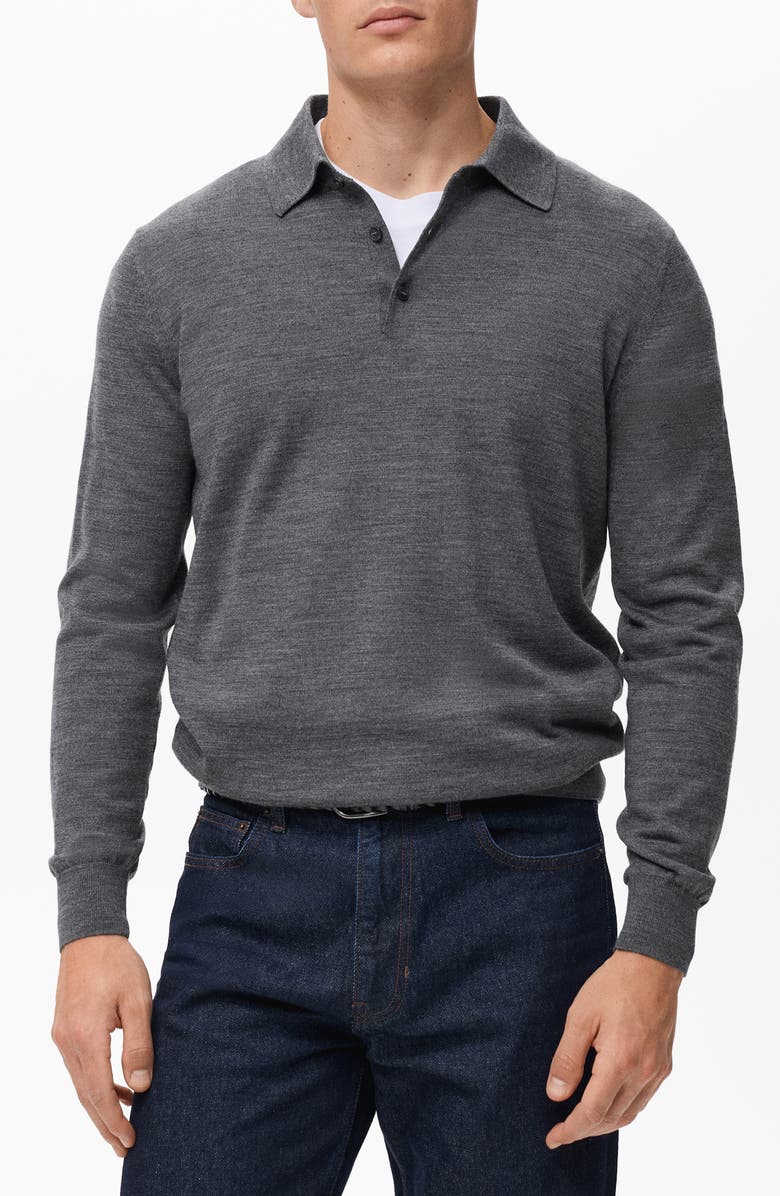 MANGO Wool Sweater Polo, Main, color, Medium Heather Grey
