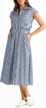 Brave+True Musings Gingham Midi Shirtdress