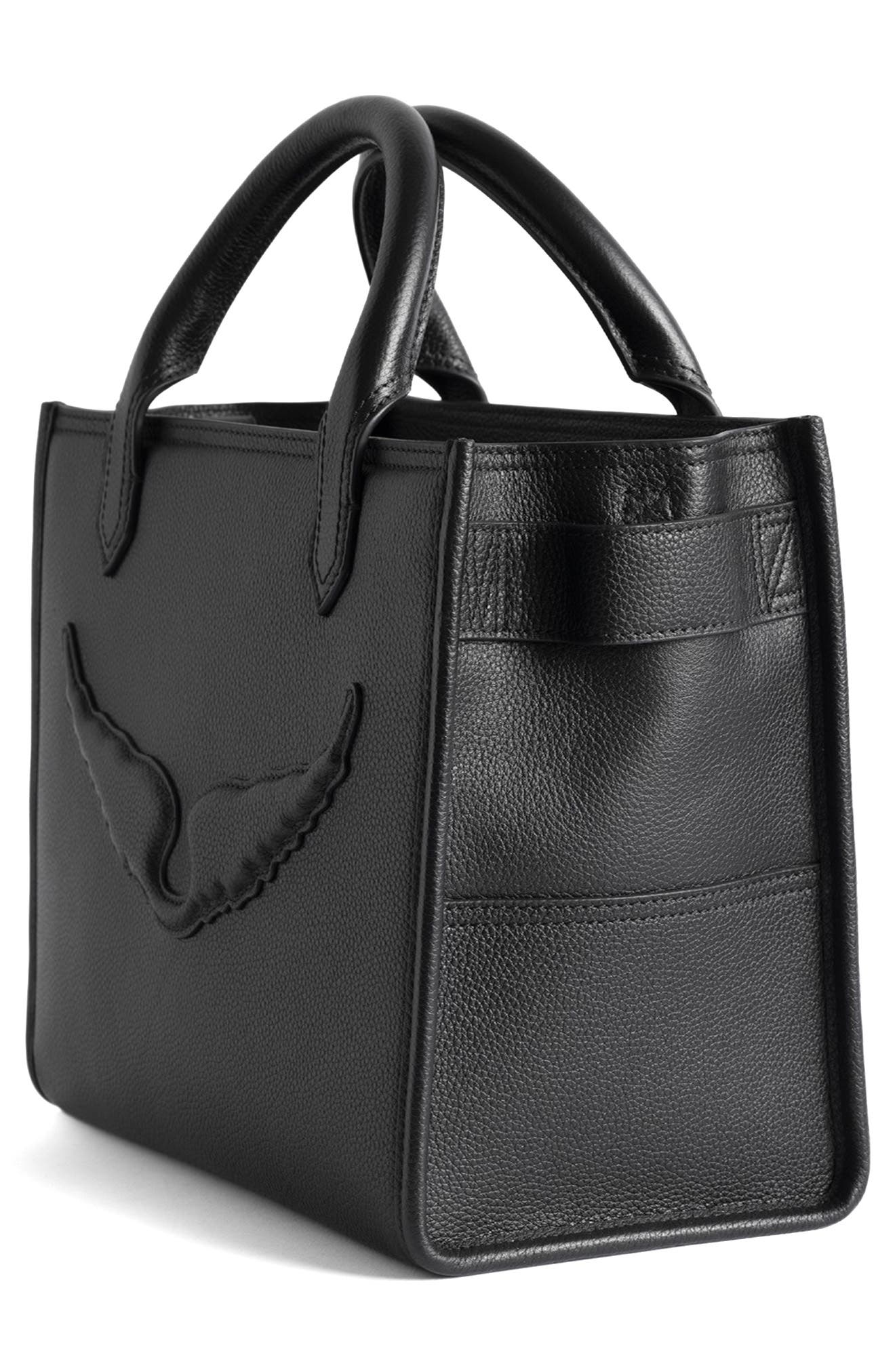 Zadig & Voltaire Angel Extra Small Leather Tote, Alternate, color, Black