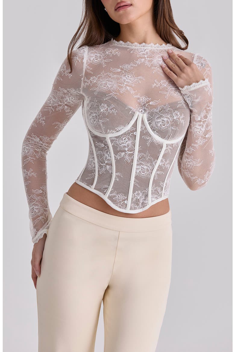 Zoe Long Sleeve Lace Crop Corset Top, Main, color, VINTAGE IVORY