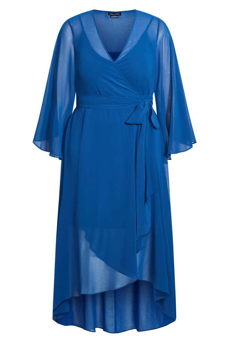 long sleeve chiffon faux wrap dress C Wonder Chiffon Faux Wrap Flounce Dress