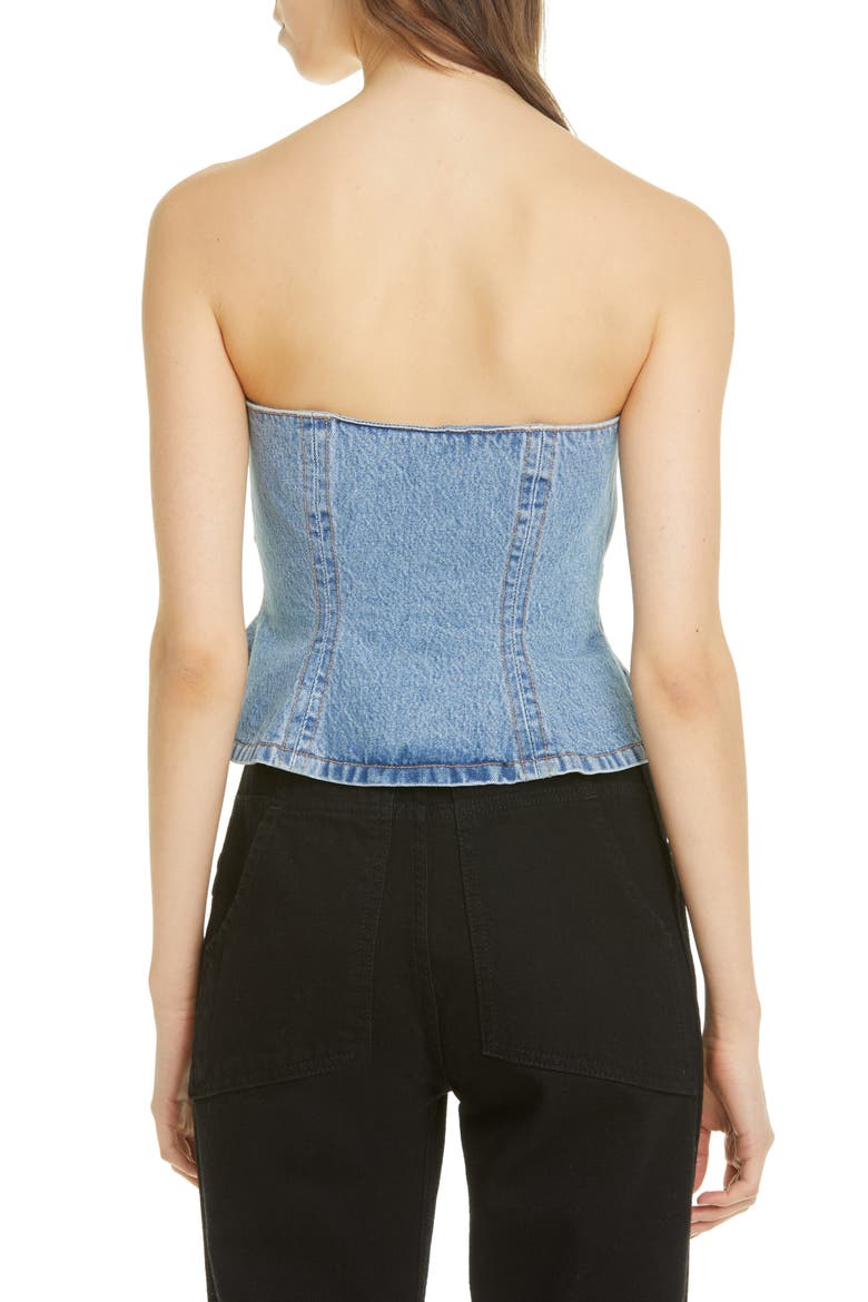 Washed Denim Strapless Peplum Top, Alternate, color, WASHED INDIGO