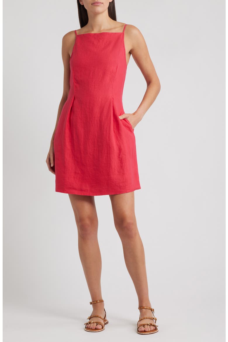 High Neck Sleeveless Linen Minidress, Main, color, WATERMELON