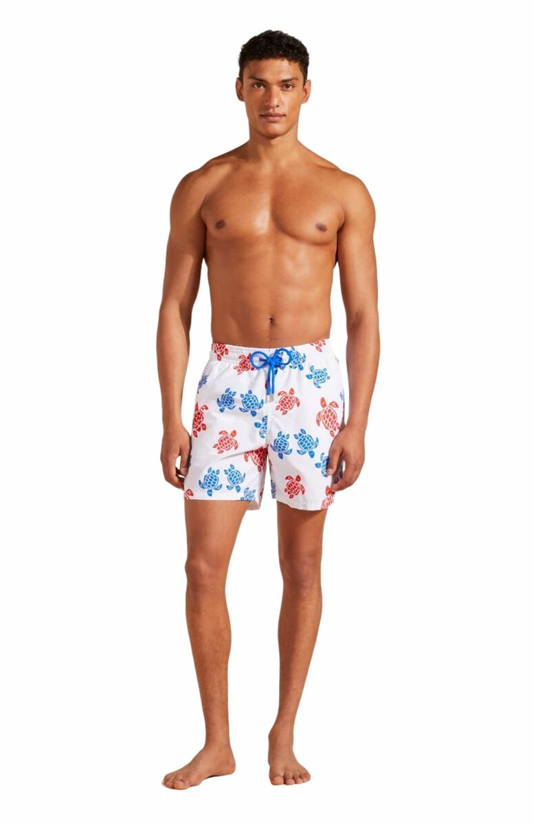 Vilebrequin Men's Tortues Multicolores Swim Trunks, Main, color, Blanc