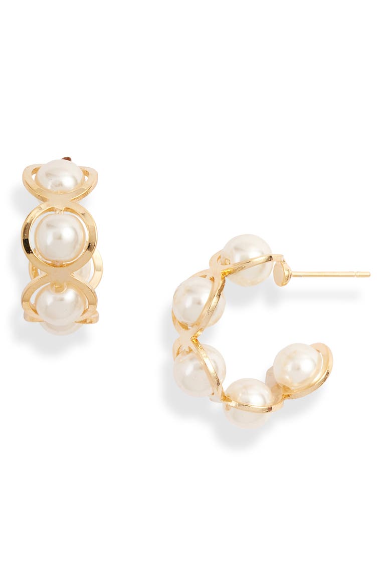 Sunset Surf Imitation Pearl Hoop Earrings, Main, color, GOLD