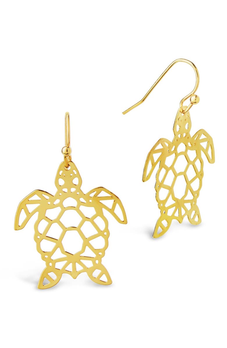 Sterling Forever 14K Gold Vermeil Plated Sterling Silver Cutout Turtle Dangle Earrings, Alternate, color, 