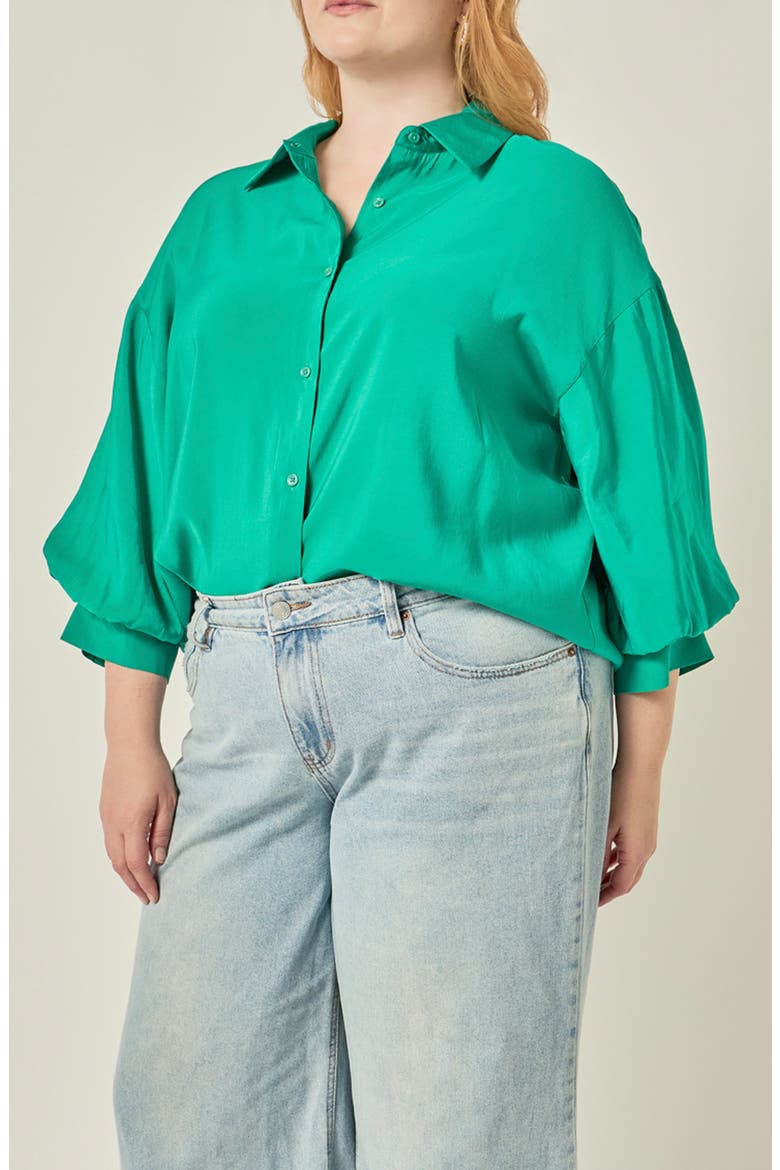 Balloon Sleeve Shirt, Alternate, color, KELLY GREEN