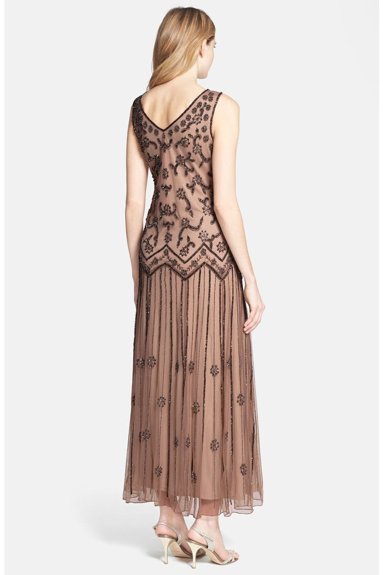 V-Neck Beaded Sequin Gown, Alternate, color, BUFF