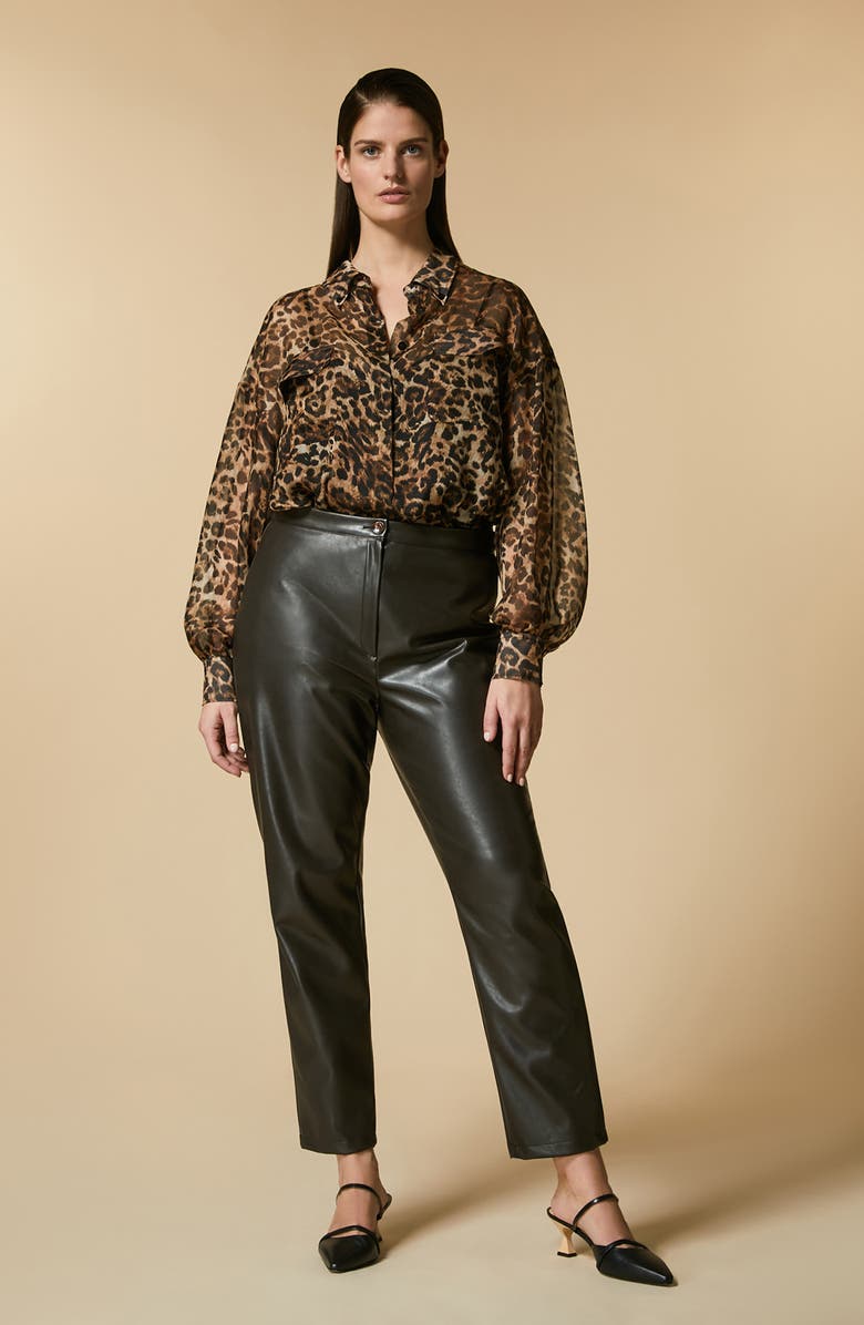 Marina Rinaldi Reims Faux Leather High Waist Straight Leg Trousers, Alternate, color, 