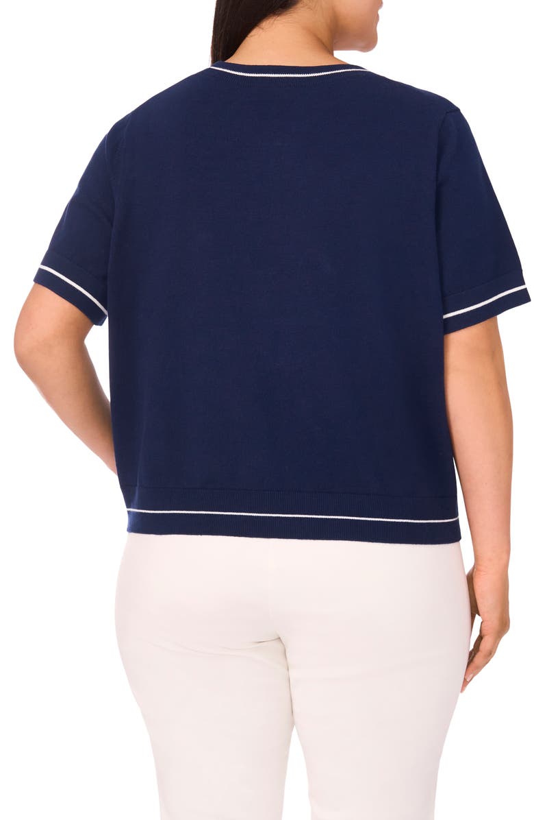 CeCe Tipped Short Sleeve Cotton Sweater, Alternate, color, Classic Navy
