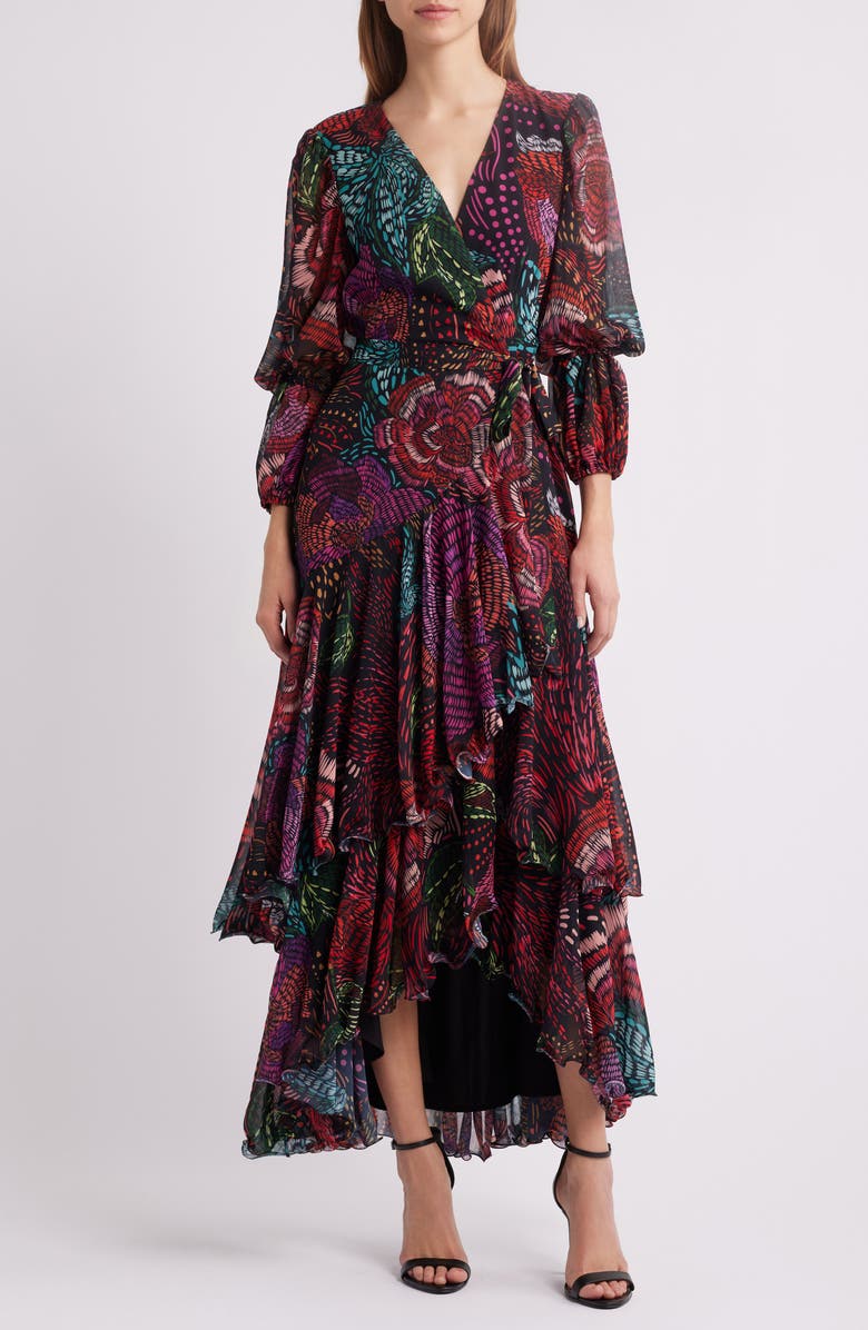 Hutch Carlotta Floral Print Long Sleeve Wrap Gown, Main, color, 