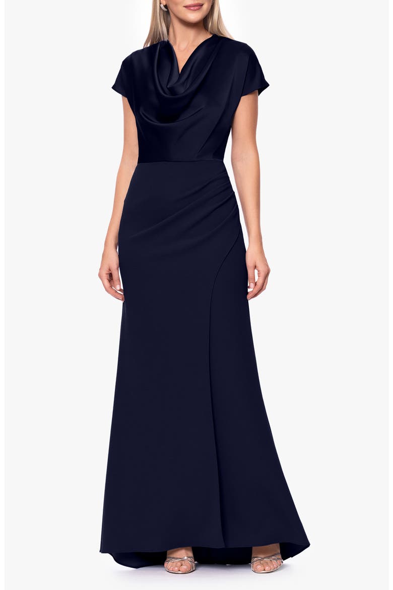 Cowl Neck Satin Gown, Main, color, NAVY