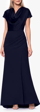 Betsy & Adam Cowl Neck Satin Gown