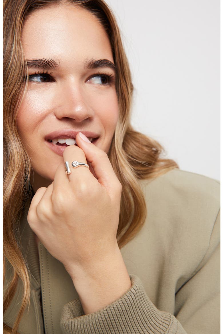Open Sterling Silver-Plated Ring with White Topaz, Alternate, color, Silver