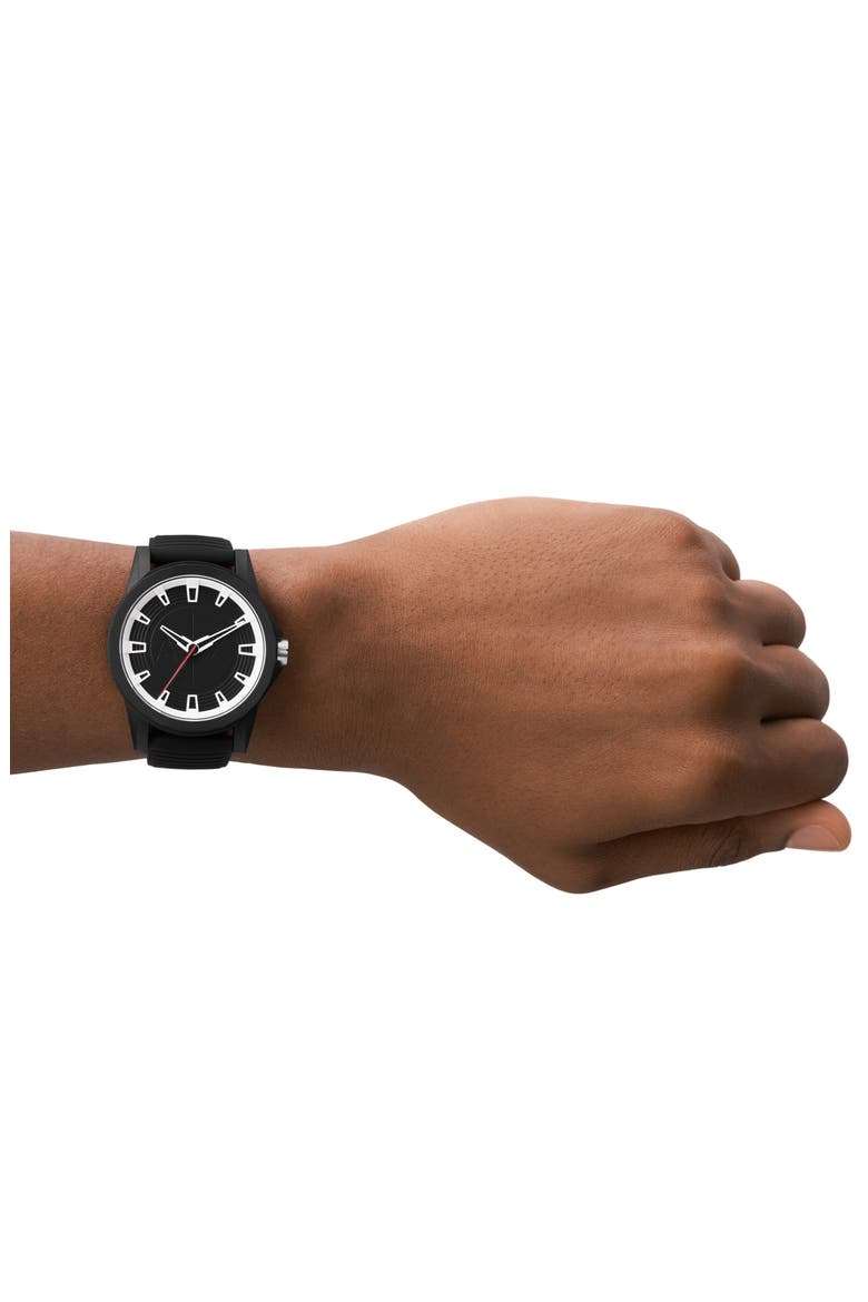 Three-Hand Quartz Strap Watch, 44mm, Alternate, color, BLACK