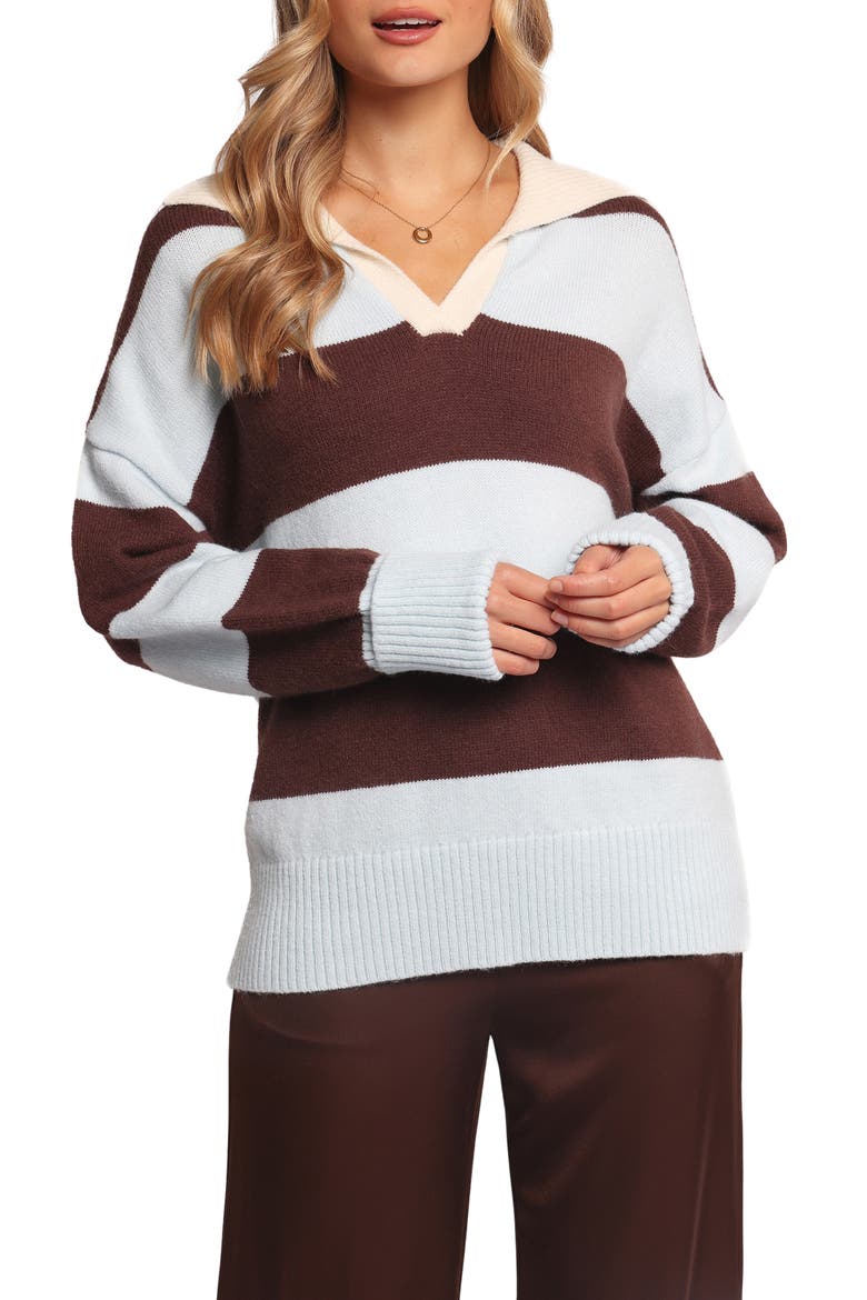 Mikaela Rugby Stripe Sweater, Main, color, BROWN/ BLUE STRIPE