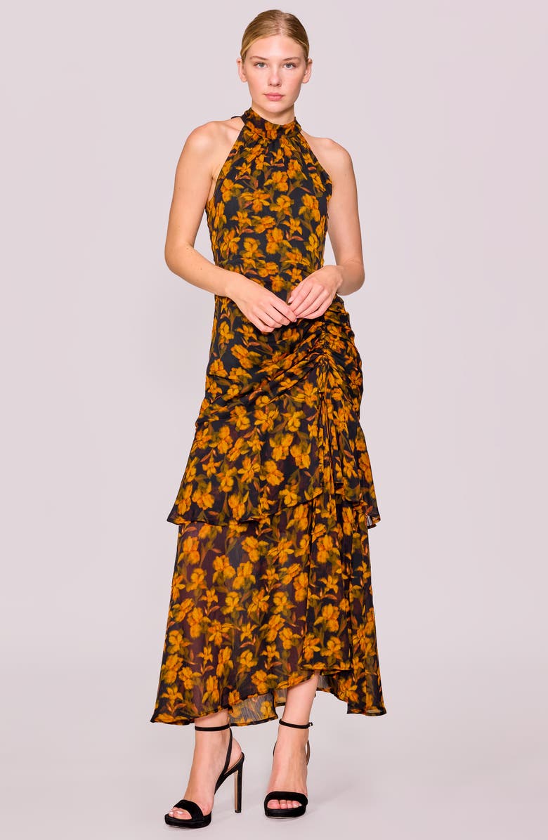 MELLODAY Floral Print Shirred Sleeveless Dress, Alternate, color, Black Orange Floral