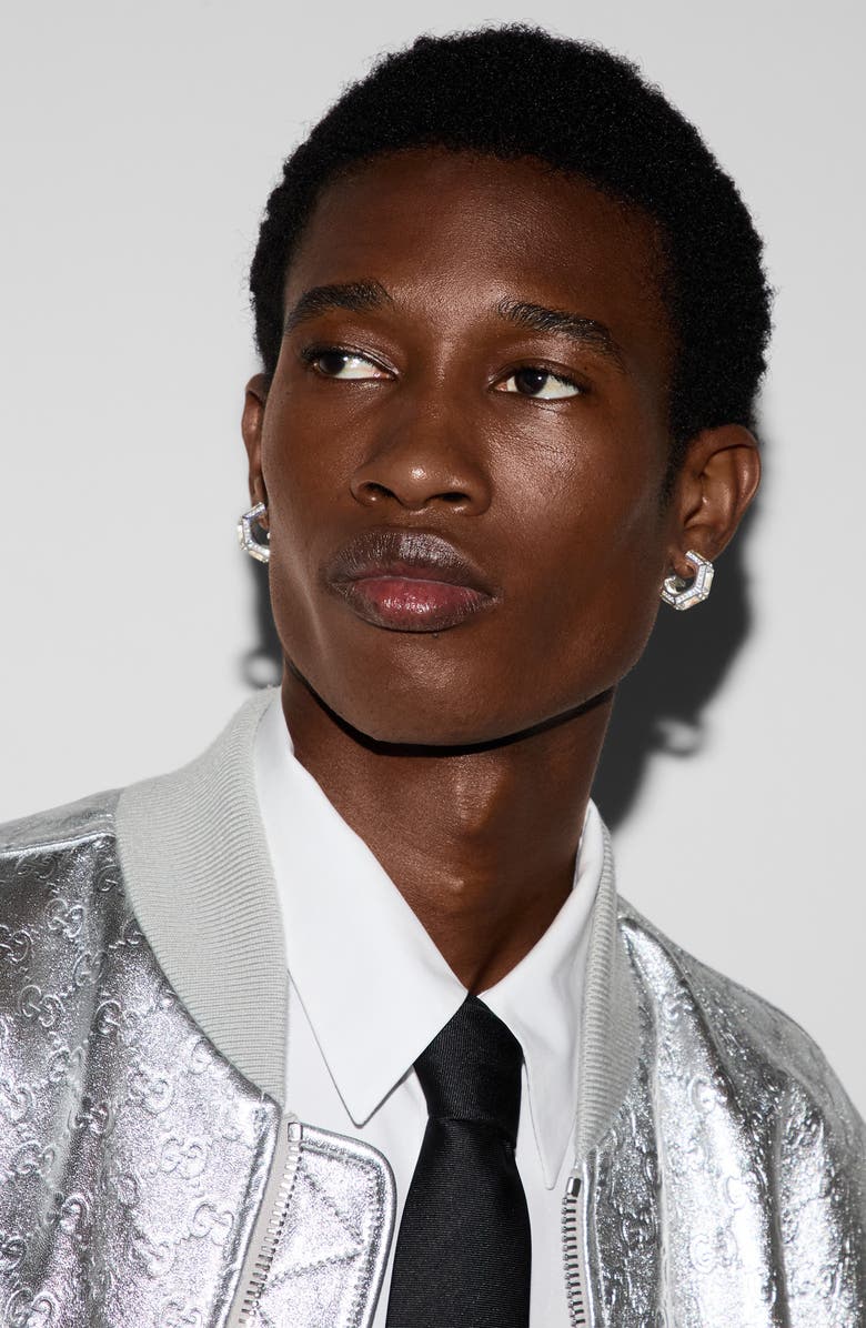 Gucci Cubic Zirconia Cube G Hoop Earrings, Alternate, color, Silver/White