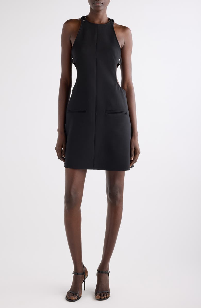 Courrèges Cutout Wool Blend A-Line Dress, Main, color, Black