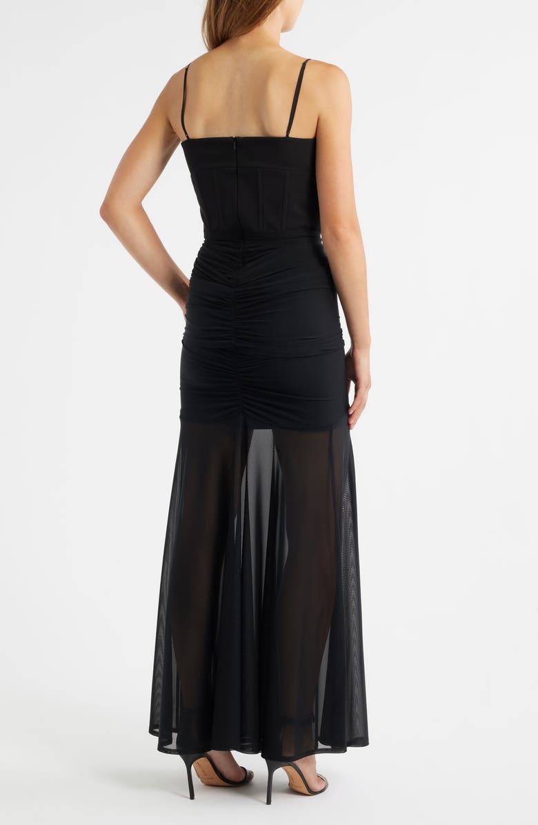 Black Halo Azura Corset Bodice Sheer Hem Cocktail Maxi Dress, Alternate, color, Black