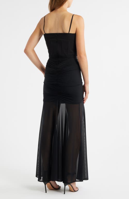 Black Halo Azura Corset Bodice Sheer Hem Cocktail Maxi Dress In Black