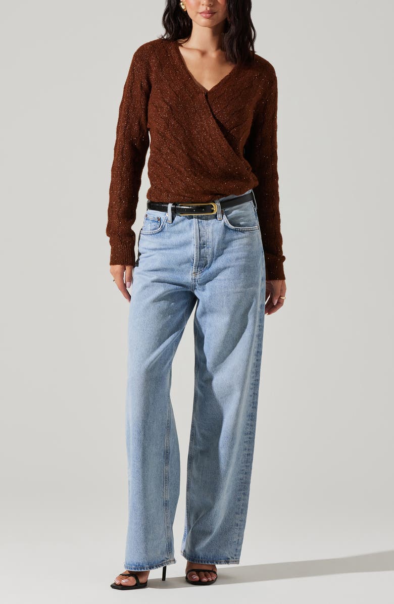 ASTR the Label Metallic Sequin Surplice Cable Stitch Sweater, Alternate, color, 