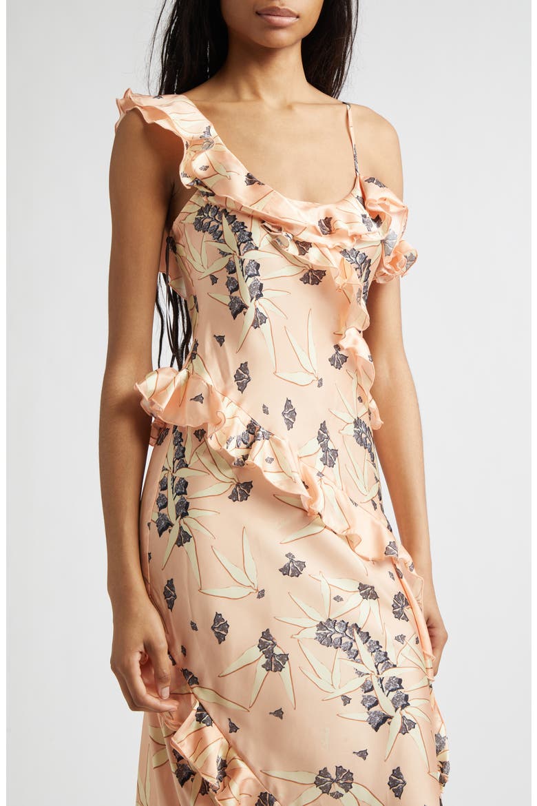 Monica Floral Tiered Ruffle Satin Maxi Dress with Detachable Scarf Tie, Alternate, color, CORAL