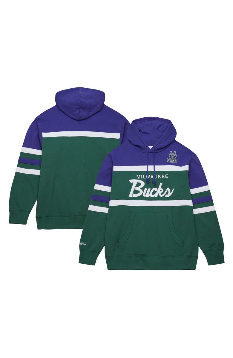 Mitchell & Ness Men's Mitchell & Ness Green/Purple Milwaukee Bucks Head Coach Pullover Hoodie, Main, color, Green