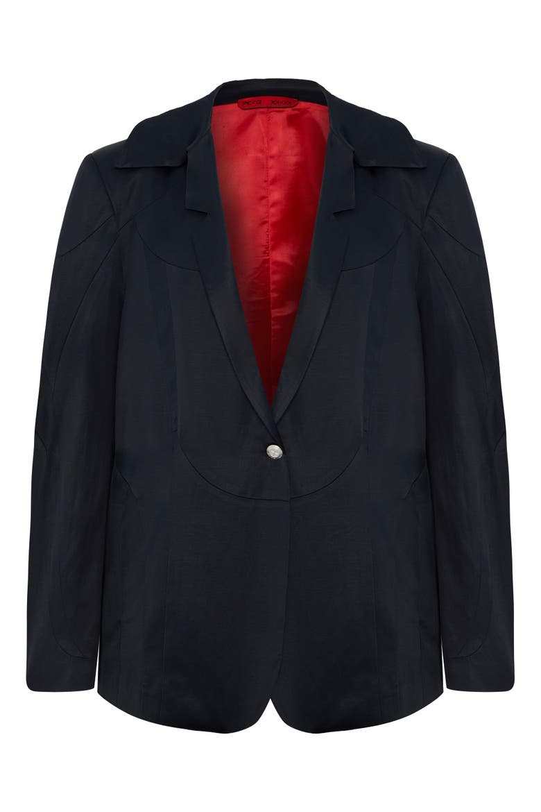 Linen & Cotton Blend Shiny Woven Men Blazer Jacket, Main, color, BLACK
