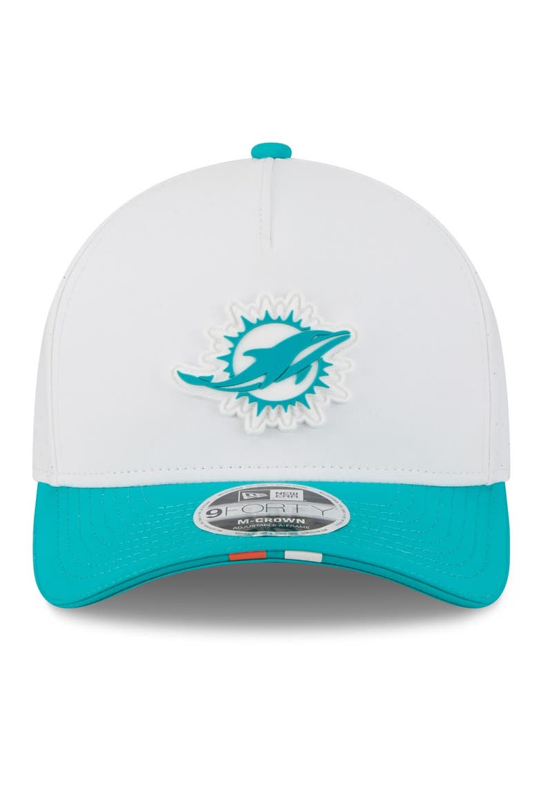 Men's New Era  White/Aqua Miami Dolphins 2025 NFL Training Camp A-Frame 9FORTY Adjustable Hat, Alternate, color, White