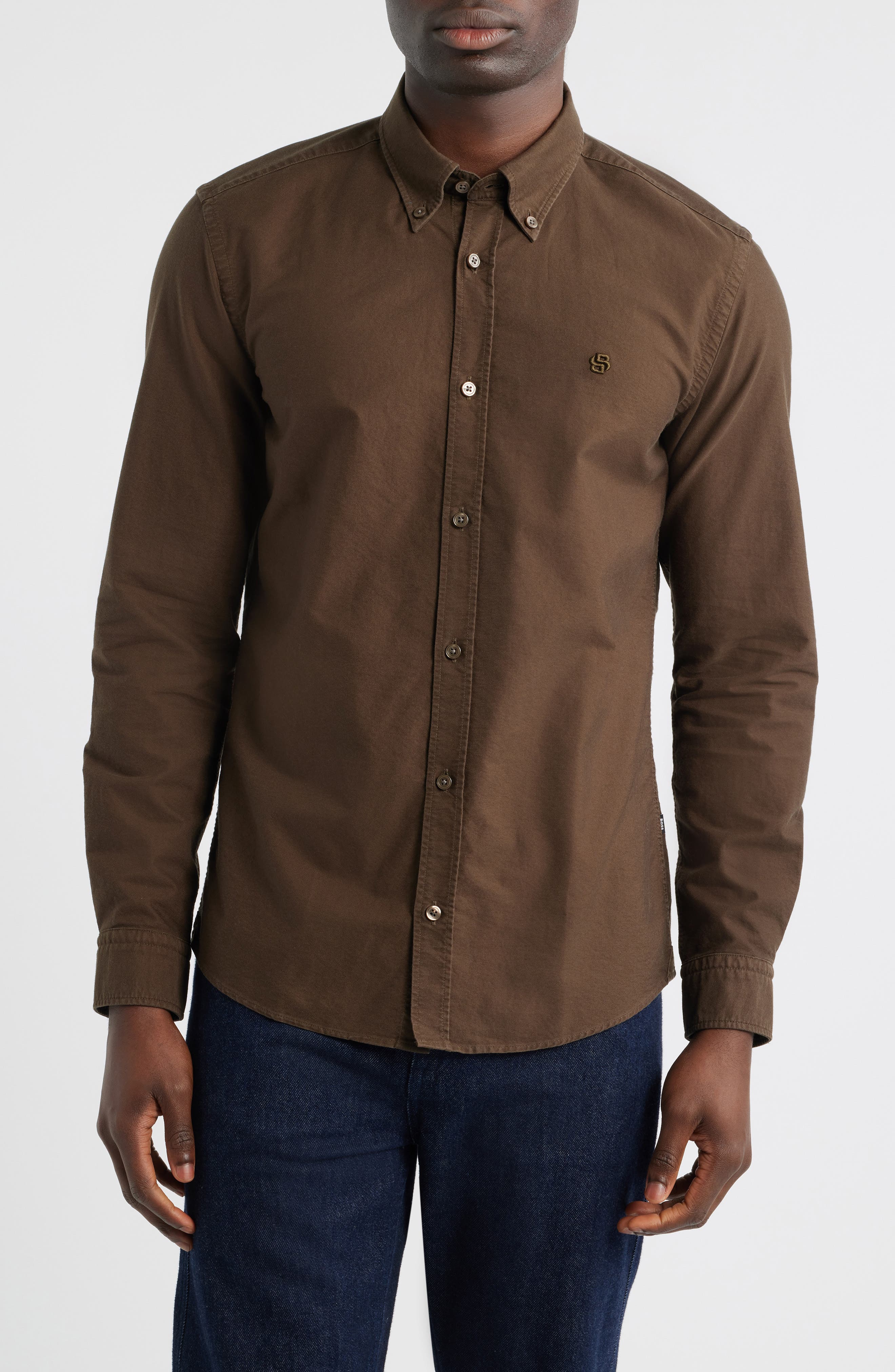 Roan Slim Fit Solid Cotton Button-Down Shirt - image 3