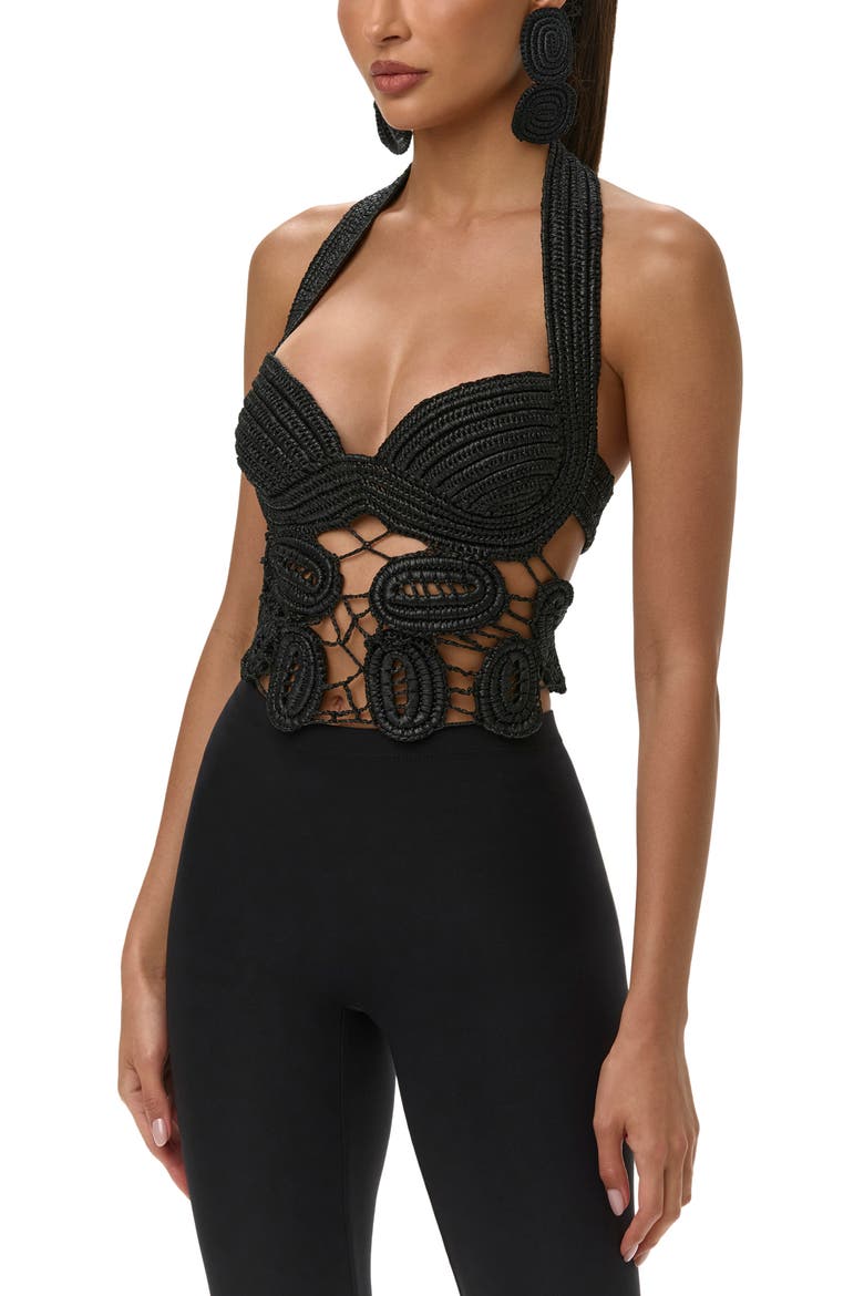 Crocheted Halter Top, Alternate, color, BLACK