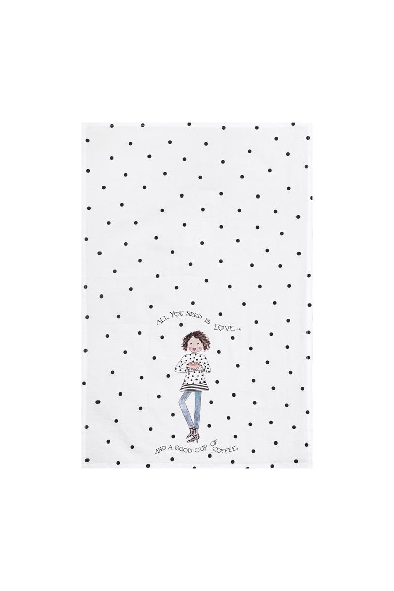 Love You Latte Printed Flour Sack Kitchen Towel, Main, color, White
