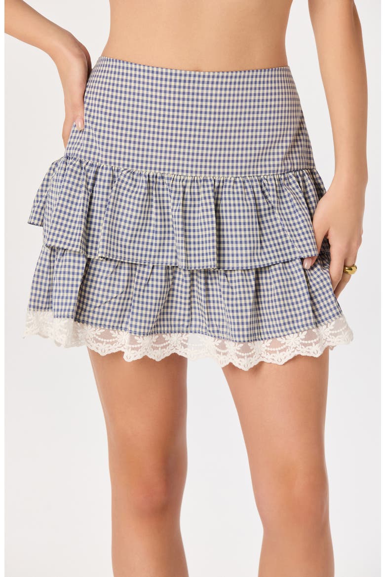 Penny Tiered Gingham Miniskirt, Alternate, color, BLUE GINGHAM
