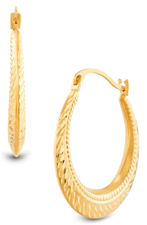 10K Gold Sun Ray Cut Beading Hoop Earrings
