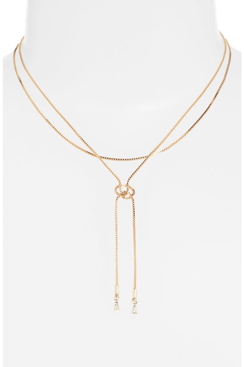 Cubic Zirconia Knotted Layered Y-Necklace, Alternate, color, CLEAR- GOLD