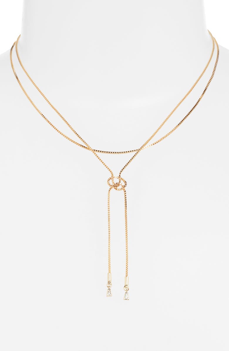 Nordstrom Cubic Zirconia Knotted Layered Y-Necklace, Alternate, color, Clear- Gold