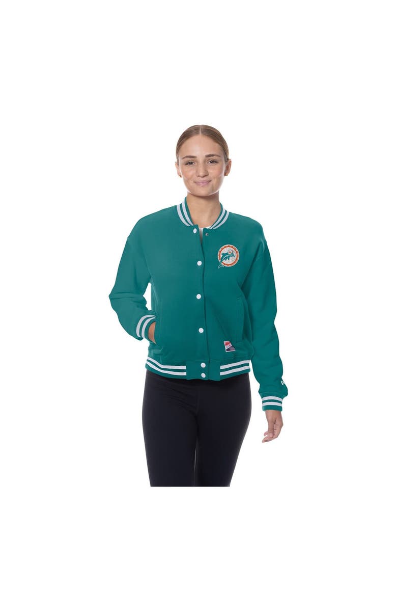 Women's New Era  Aqua Miami Dolphins Throwback Fleece Full-Snap Jacket, Alternate, color, Aqua