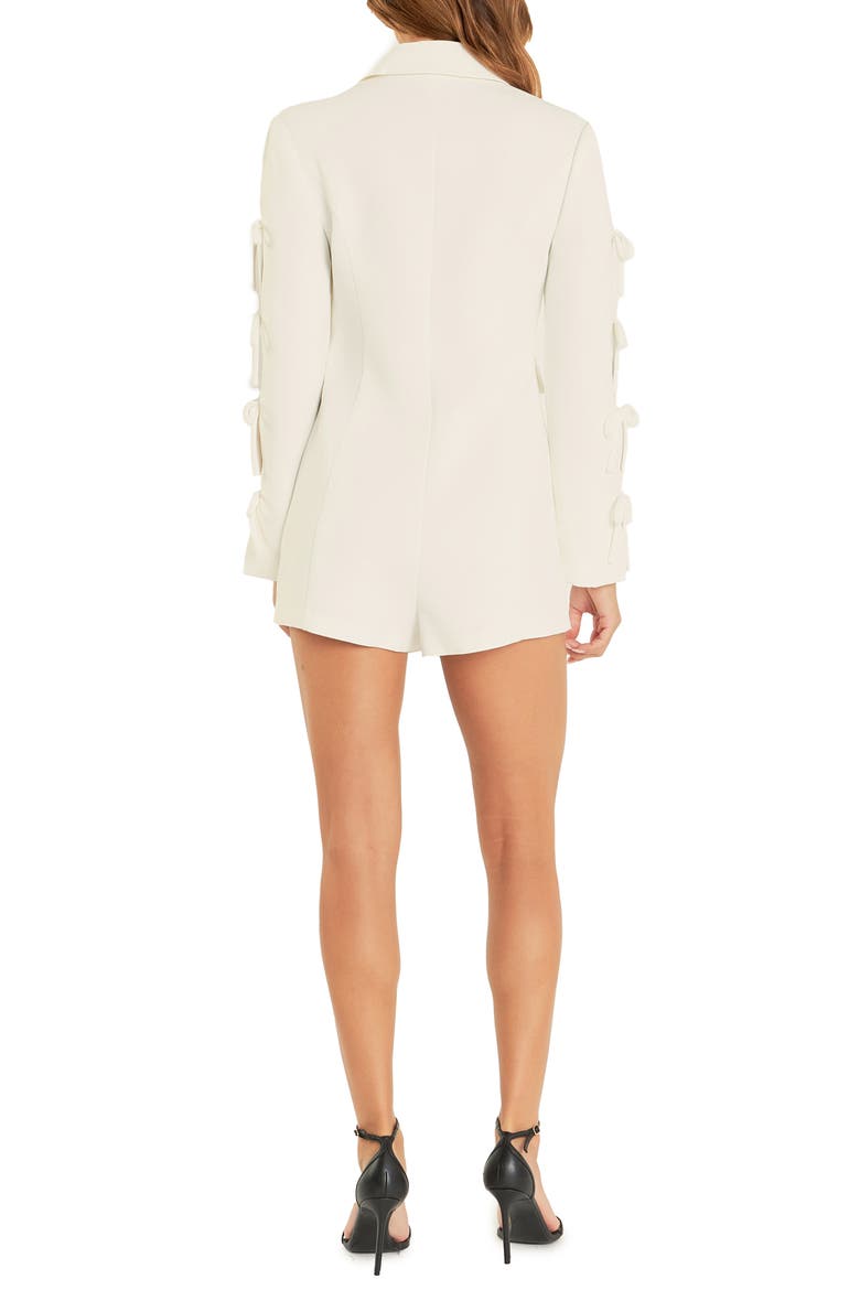 Bow Long Sleeve Blazer Romper, Alternate, color, WHITE