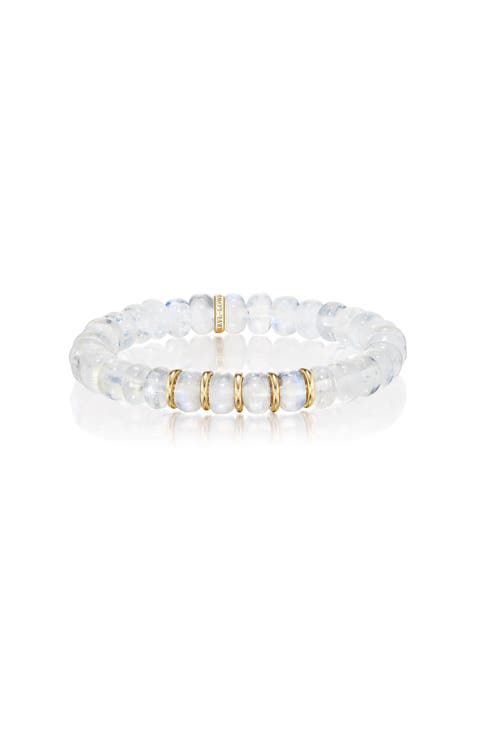 YG Rainbow Moonstone 8mm Bead Bracelet with 5 Gold Rondelles